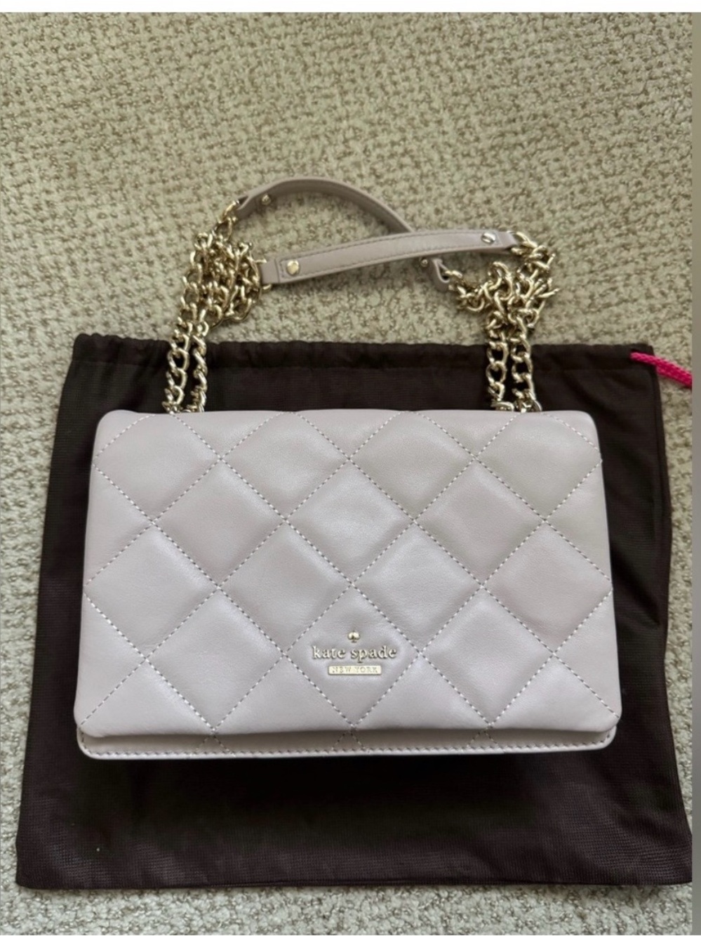 kate spade Quilted Leather Shoulder Bag — Blush Pink with Gold Chain